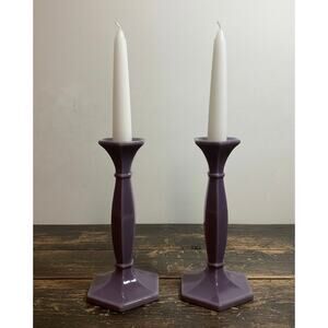 Vintage Cambridge No. 70 8" single-light candlesticks Azurite (purple) glass